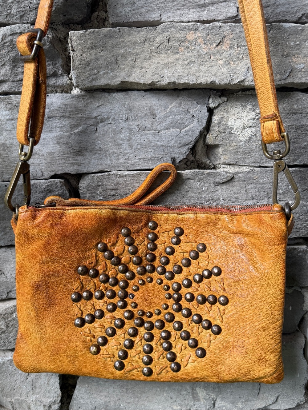 Viola Castellani Brown Leather Studded Womens Crossbody Bag - Picture 2 of 13